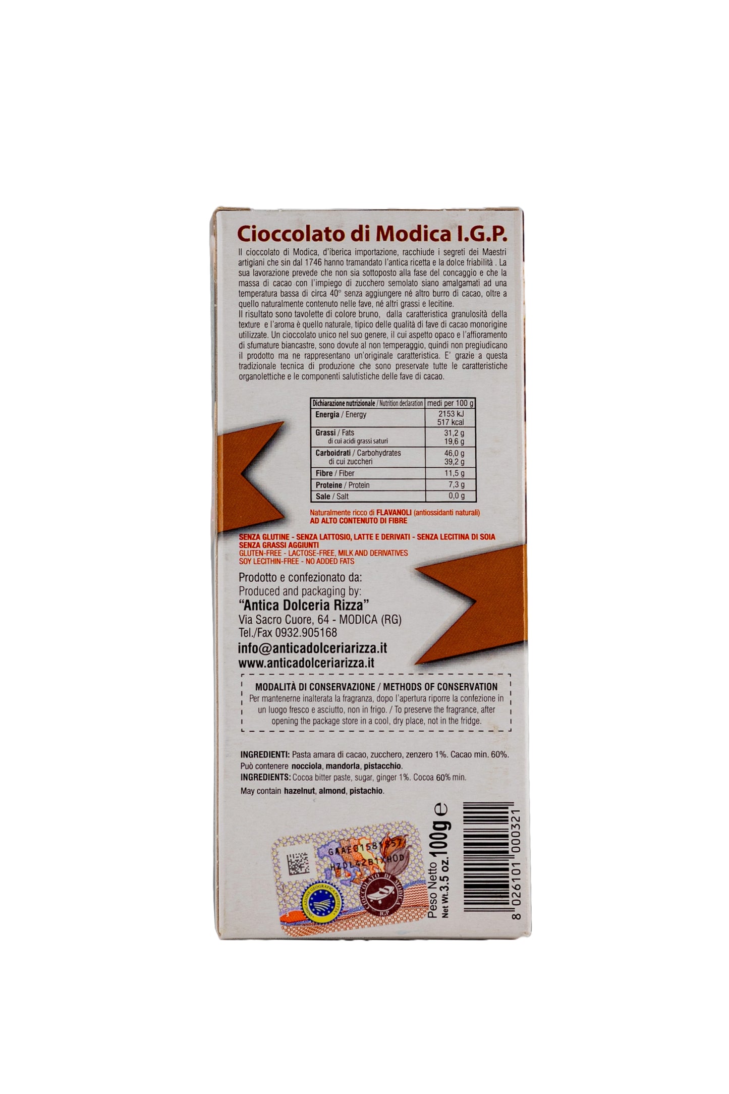 CIOCCOLATO DI MODICA - ZENZERO (100g)