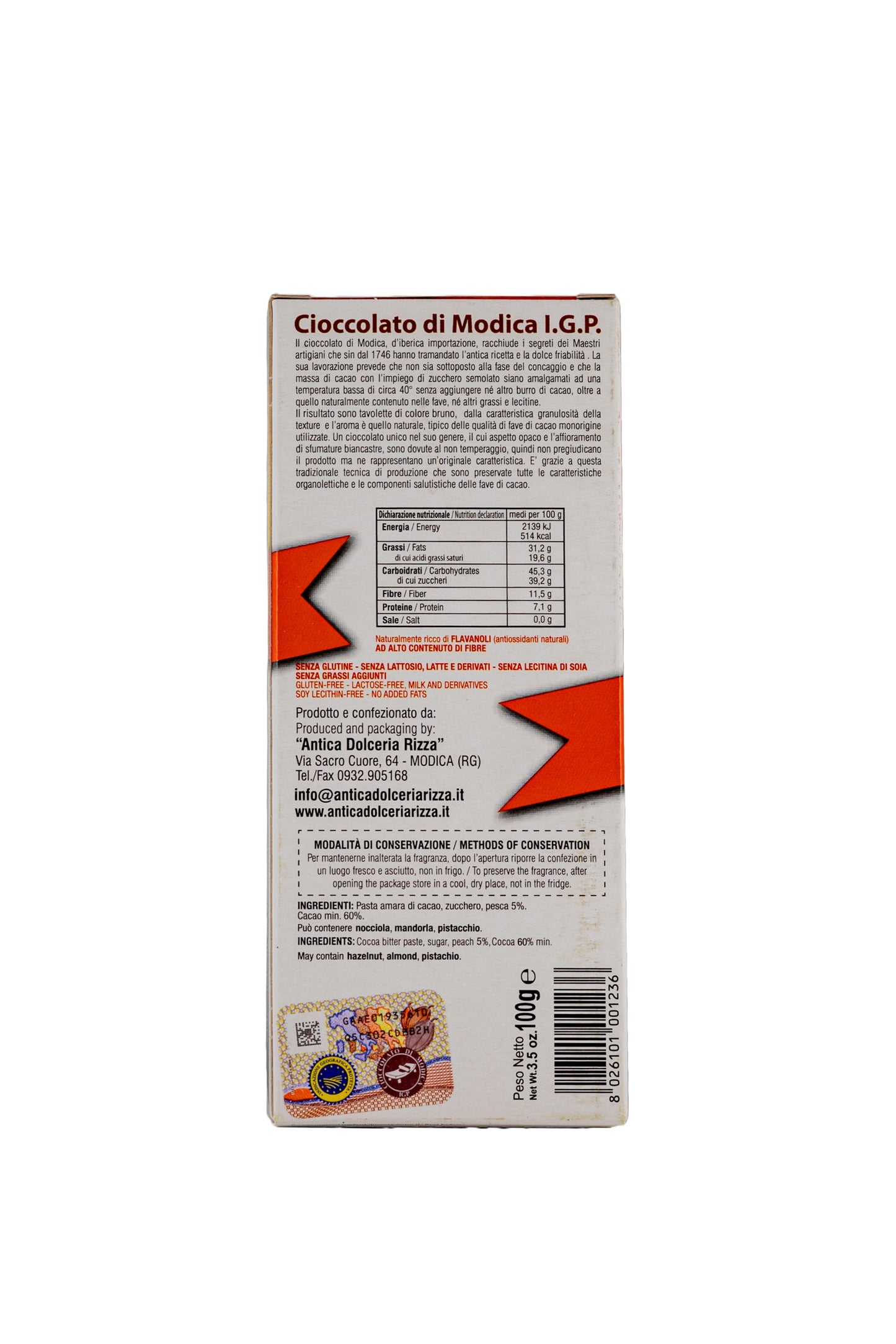 CIOCCOLATO DI MODICA - PESCA (100g)