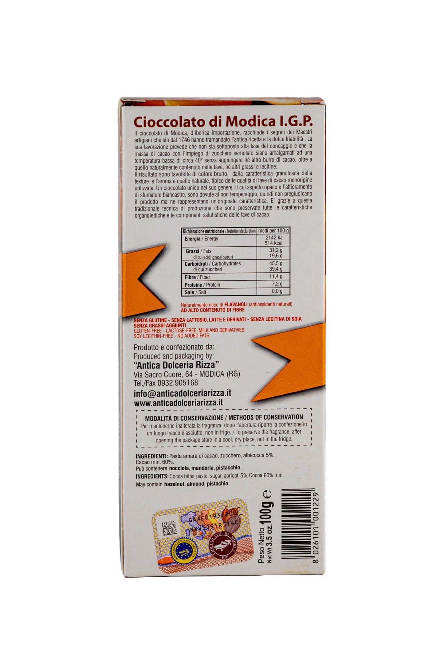 CIOCCOLATO DI MODICA - ALBICOCCA (100g)