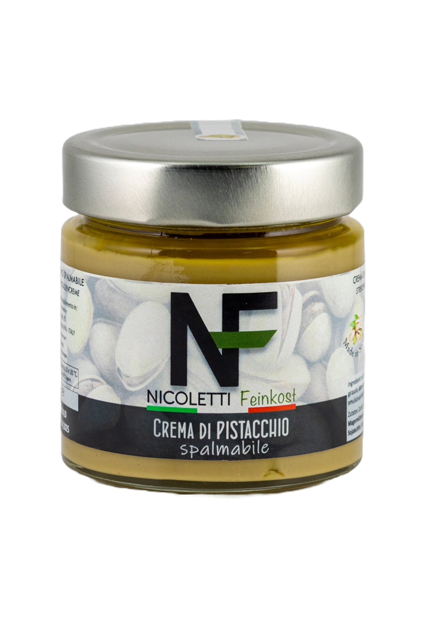 Handwerklich hergestellte Crema di Pistacchio aus Sizilien für Nicoletti Feinkost Schongau – 230g Glas mit intensivem, nussigem Geschmack der hochwertigen Pistazien