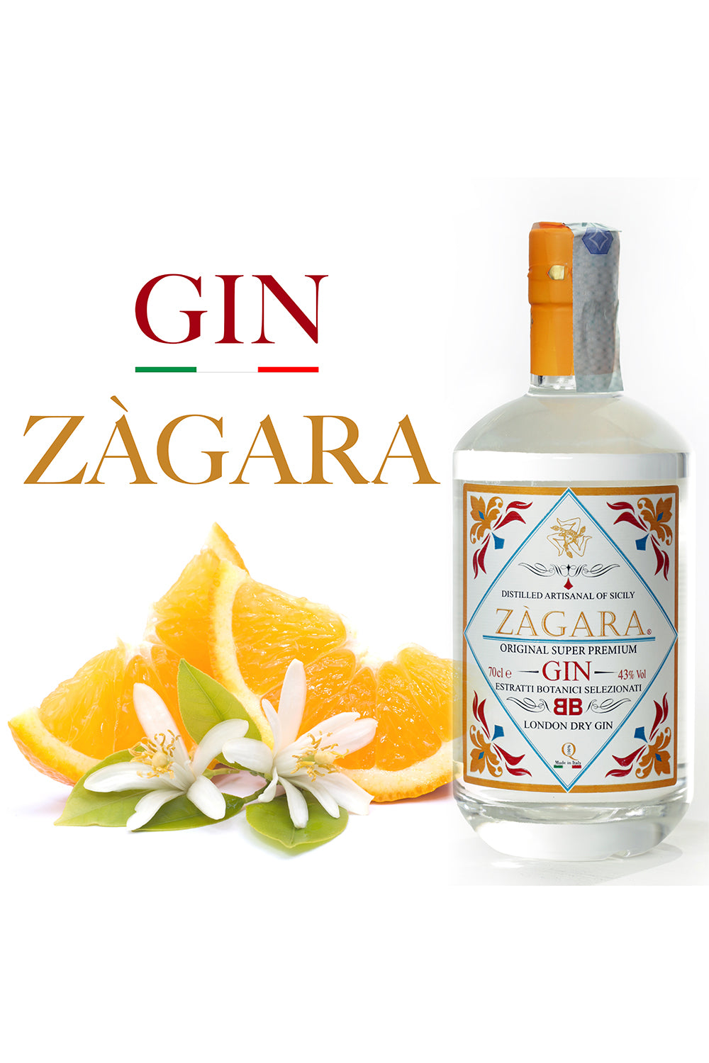 Gin Zàgara – Premium-Sizilianischer Gin mit Aromen von Wacholderbeeren, Zitrusfrüchten, Blüten und mediterranen Gewürzen. Weicher, zitruslastiger Geschmack, inspiriert von sizilianischen Zitrusblüten (Zàgara). Perfekt pur, auf Eis oder in Cocktails. 43% Vol.