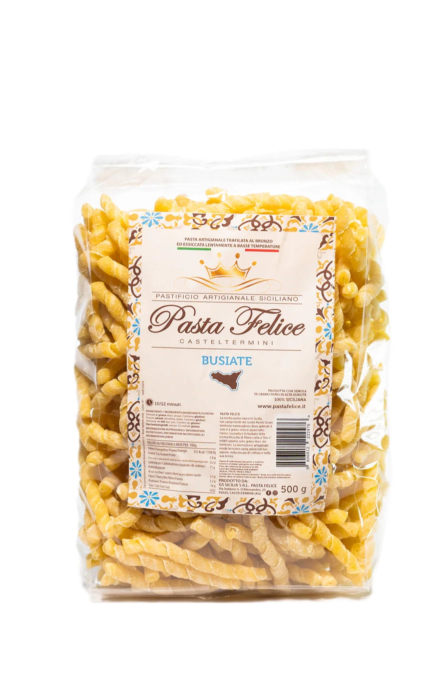 Packung Pasta Felice Busiate – traditionelle sizilianische Spiralnudeln aus Bronzeformen, 500 g
