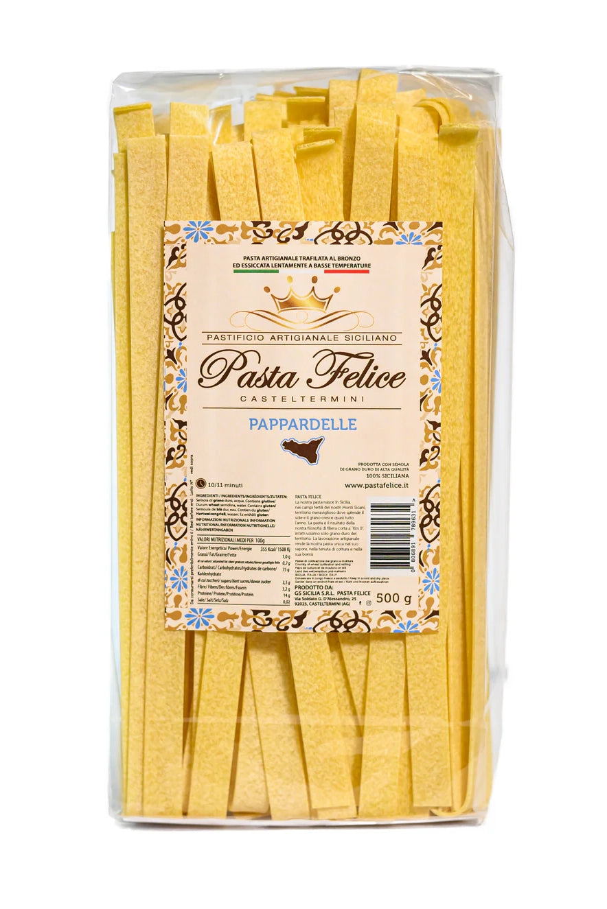 Packung Pasta Felice Pappardelle – traditionelle sizilianische Bandnudeln aus Bronzeformen, 500 g