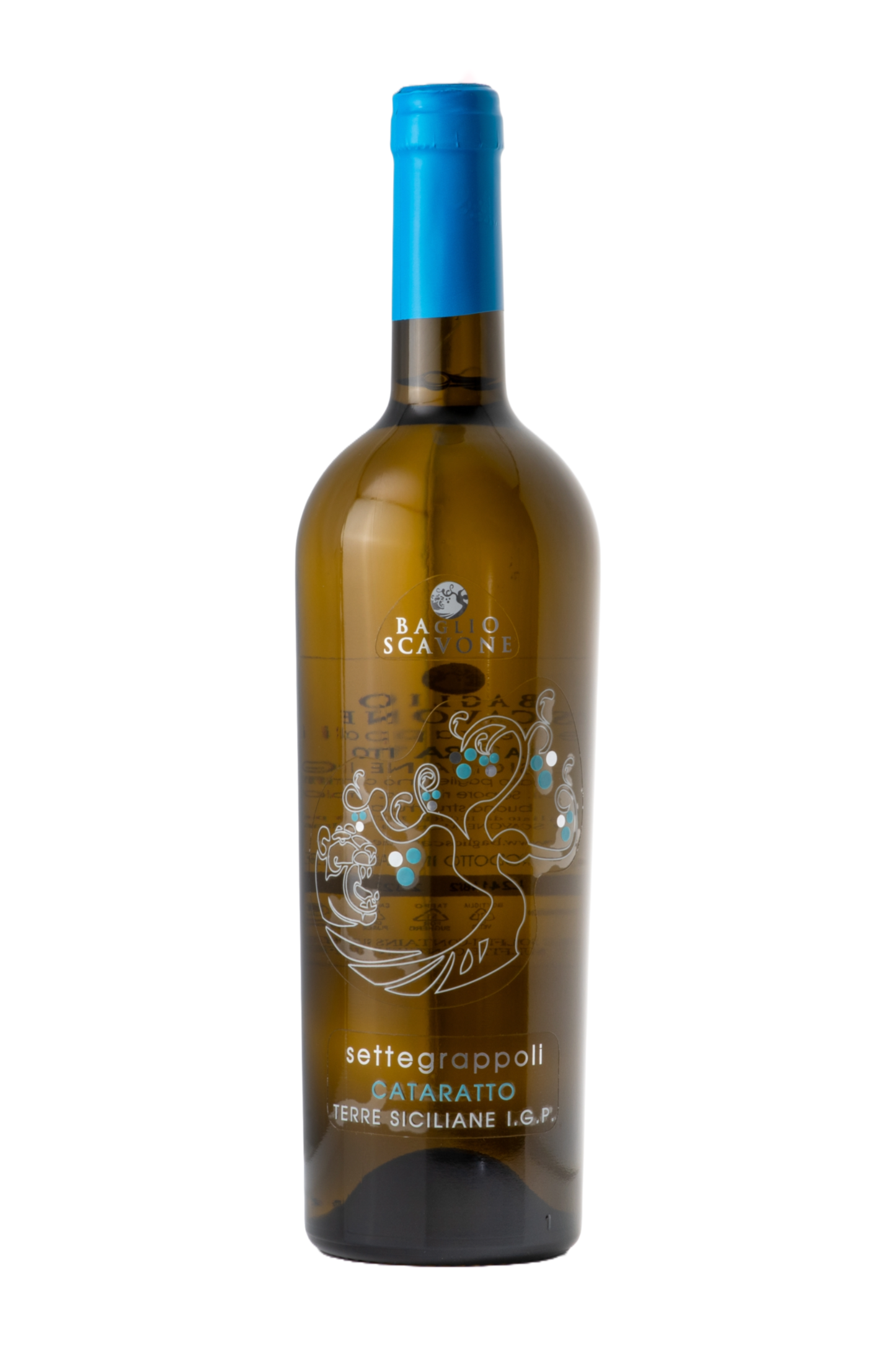 Flasche Settegrappoli Catarratto Bianco Lucido Terre Siciliane I.G.P. – fruchtig-komplexer Weißwein aus Sizilien mit eleganter Struktur, erhältlich bei Nicoletti Feinkost.