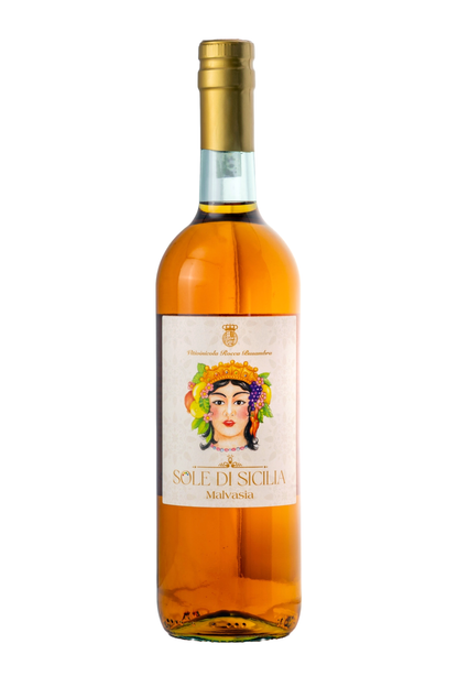 Flasche Sole di Sicilia Malvasia Terre Siciliane I.G.P. – edler Likörwein aus Sizilien, perfekt zu Desserts und Süßspeisen, erhältlich bei Nicoletti Feinkost.
